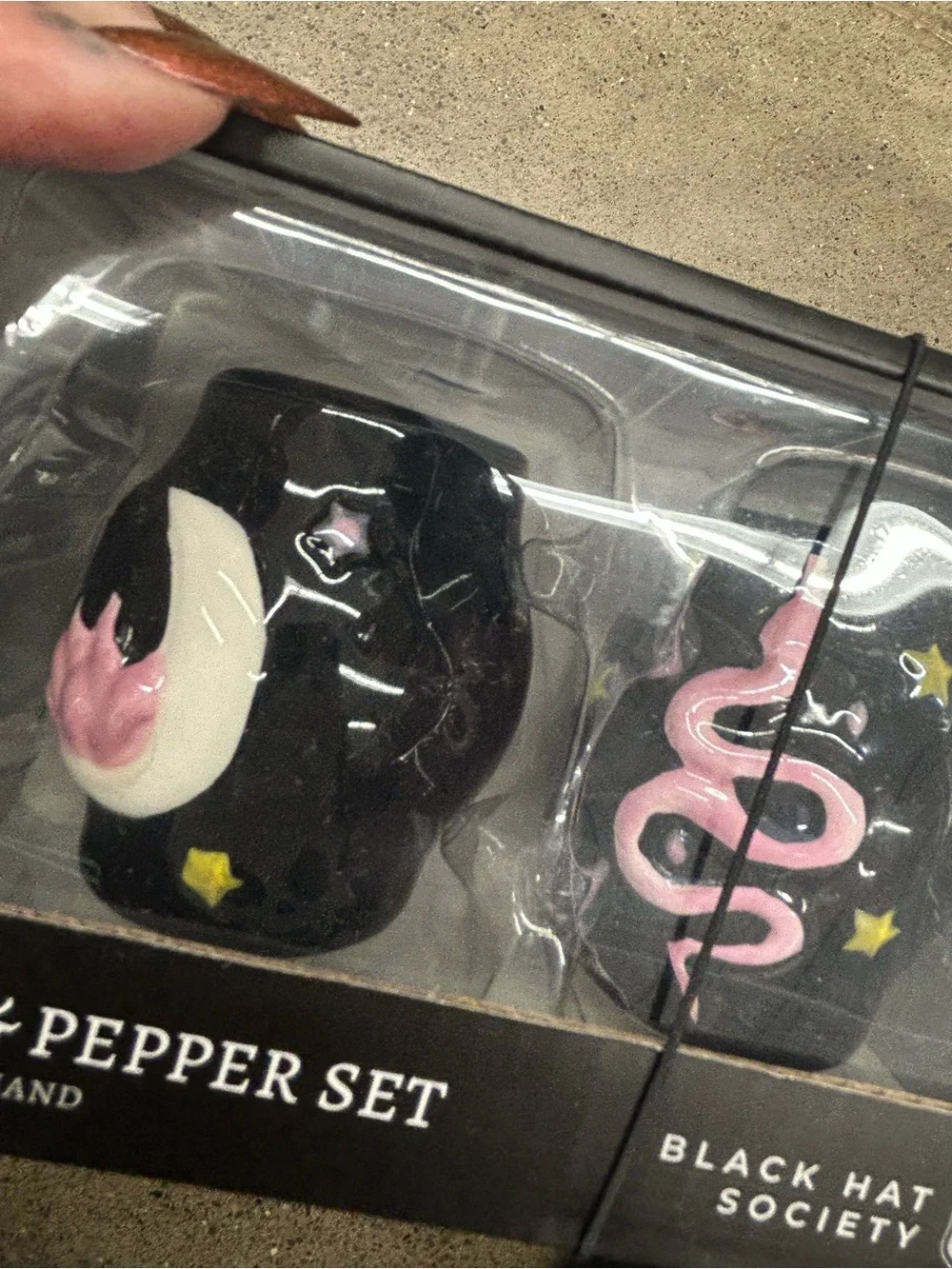 Black & Pink Hand-Painted Salt and Pepper Set